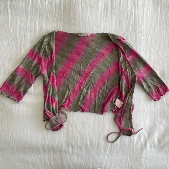 Velvet y2k tie-dye tie front crop top  (sz M) - Picture 6 of 8